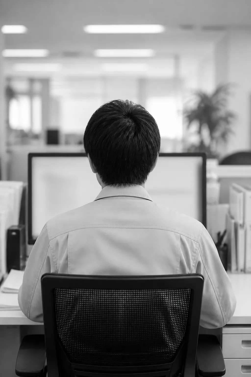 執務スペースを引きで・後ろ姿